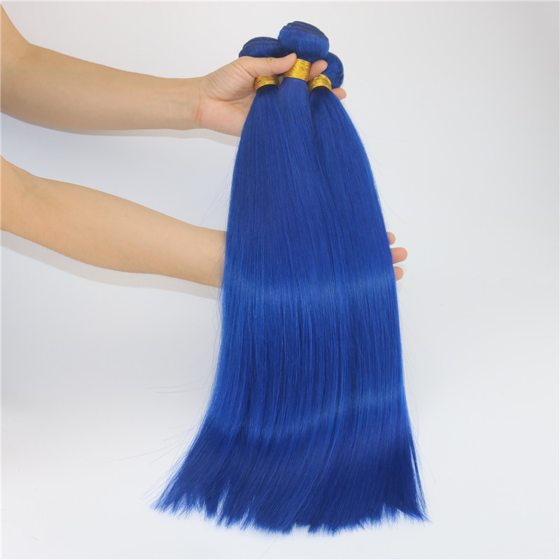 Blue Color Unprocessed Virgin Brazilian Remy Human Hair Extensions Slik Straight Hair Bundles 8A Grade Thick ends Hair Weft Weave