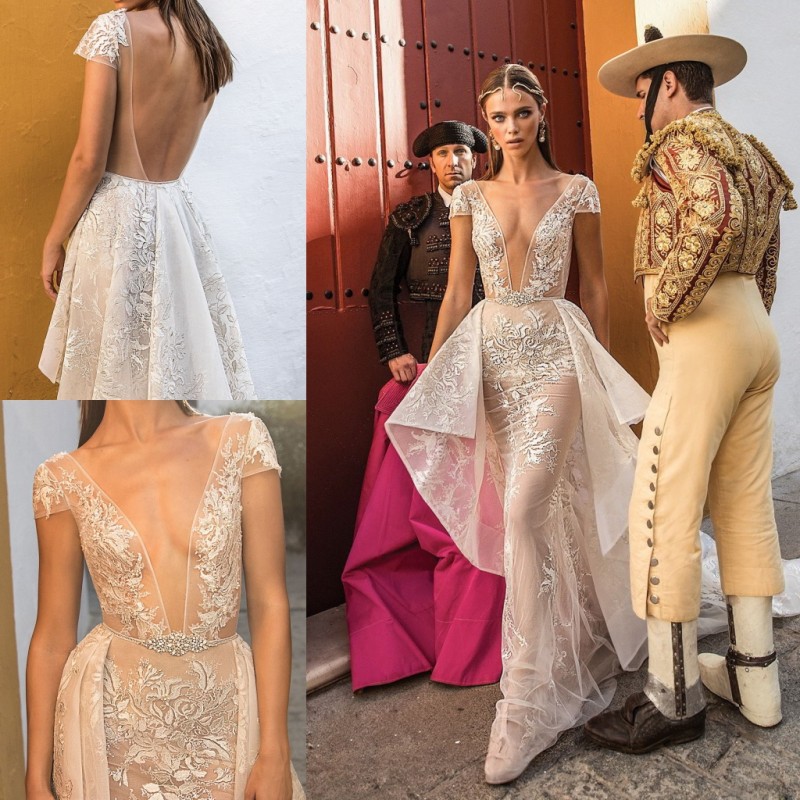 Berta Mermaid Wedding Dresses With Overskirts V Neck Backless Cap Sleeve Lace Bridal Gowns Sweep Train Beach Wedding Dress, Custom made from color chart
Berta Mermaid Wedding Dresses With Overskirts V Neck Backless Cap Sleeve Lace Bridal Gowns Sweep Train Beach Wedding Dress, Custom made from color chart