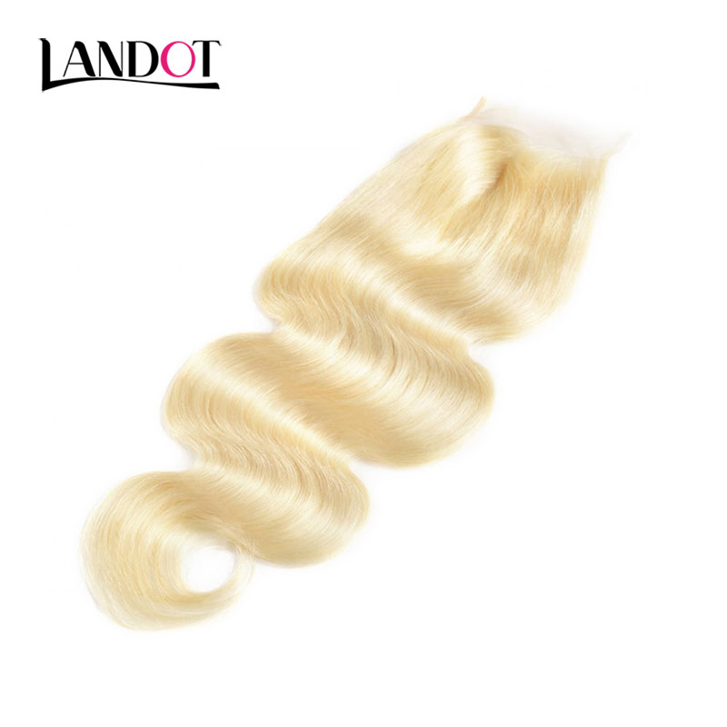9A Bleach Blonde Color 613 Lace Closure With 3 Bundles Brazilian Virgin Human Hair Weave Body Wave Peruvian Malaysian Indian Hair Extensions