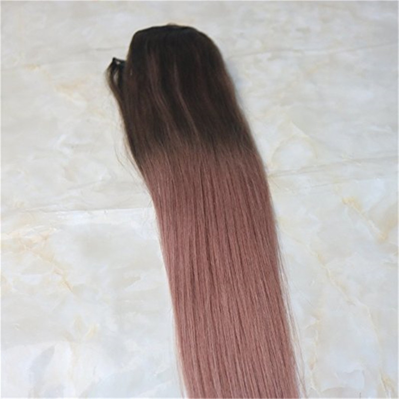 Omber Balayage Rose Gold One Piece Clip in Hair Extensions 5 clips Straight Remy Hair Salon Quality 9A Grade 3/4 Full Head