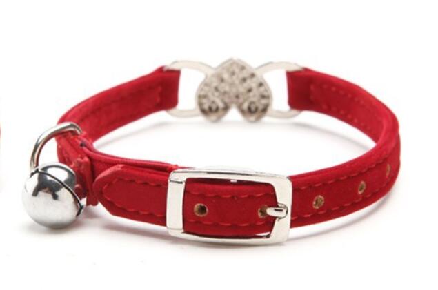 Heart Charm and Bell Cat Collar Safety Elastic Adjustable with Soft Velvet Material 5 colors pet Product small dog collar GA505