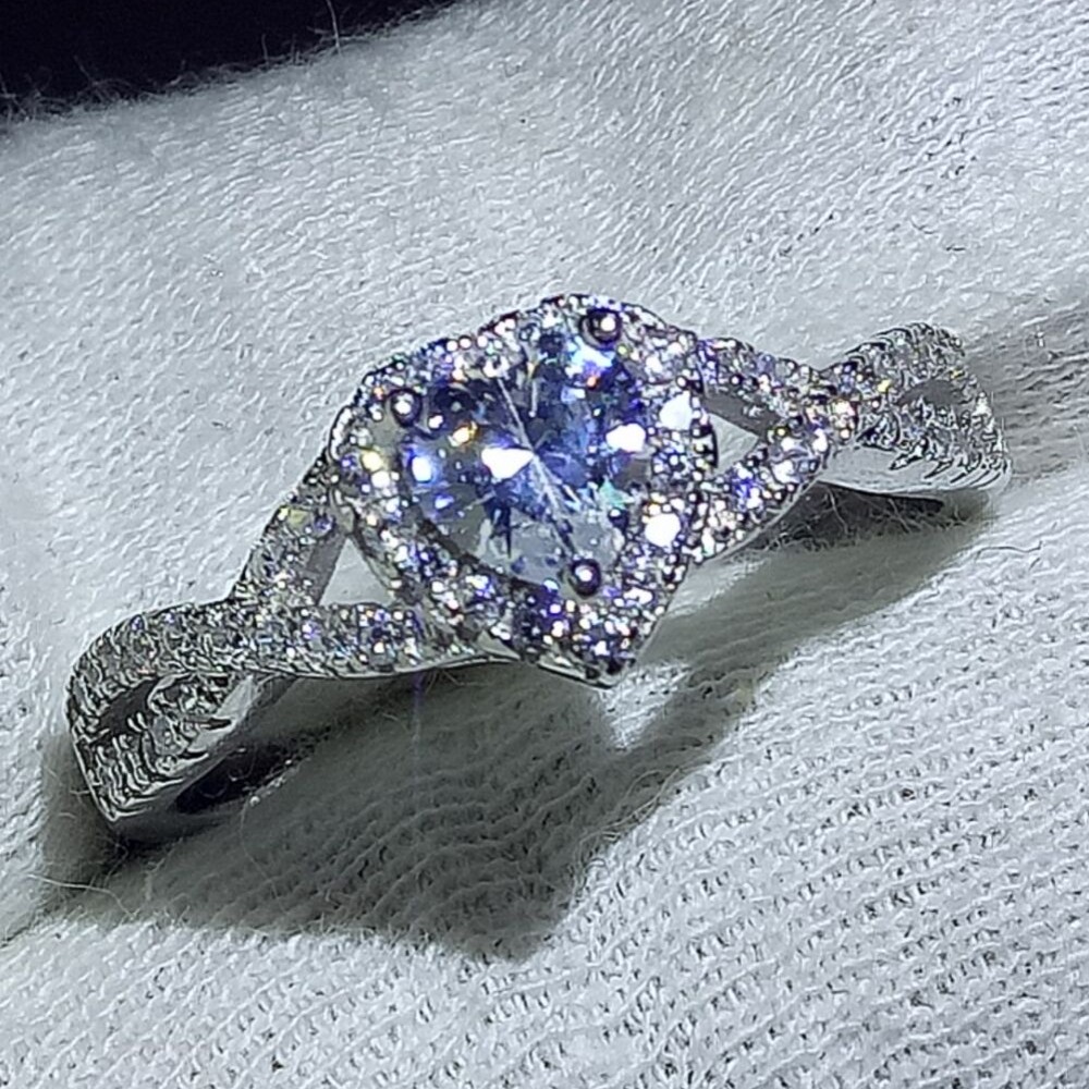 Hot Sale Brand Desgin Cross Wedding Heart Ring For Women Sparkling Jewelry Real 100% 925 Sterling Silver Pave Pear Cut Topaz CZ Diamond