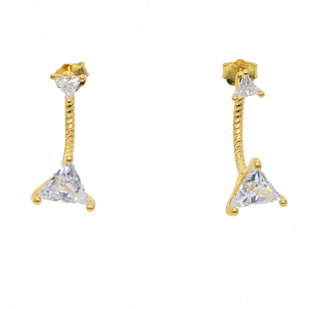 gold plated triangle cz jacket earring for women 925 sterling silver double sided geometric fashion jewelry