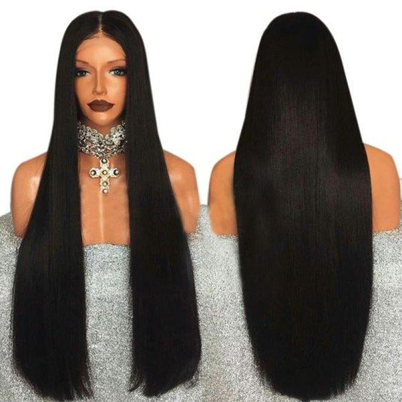 Free shipping Silk Straight Wigs Heat Resistant Fiber Hair Natural Black brown burgundy color Synthetic Lace Front Wig For Women
