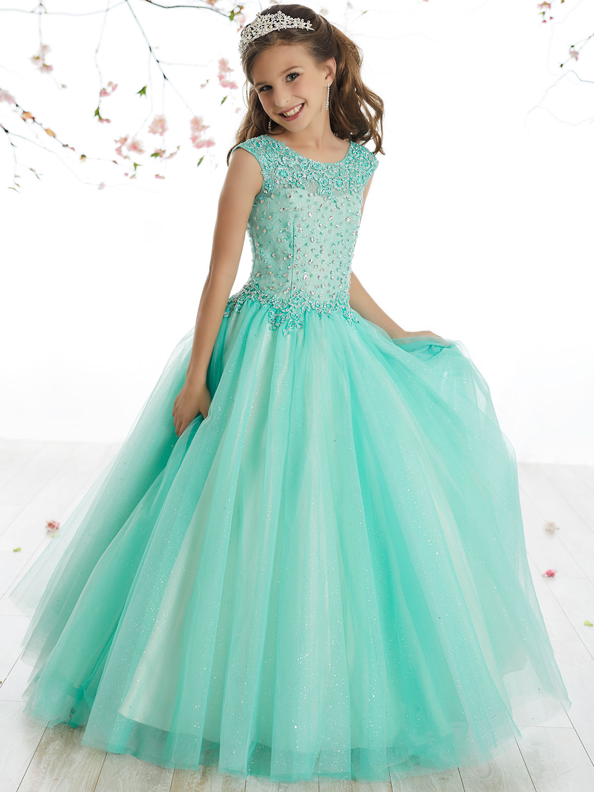 Beauty Ice Green Scoop Tulle Applique Beads Flower Girl Dresses Girls' Pageant Dresses Birthday Dress Holidays Skirt Custom SZ 2-14 F714027