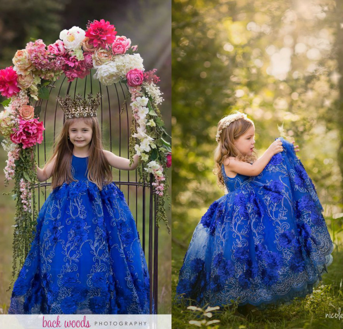 Royal Blue Flower Girl Dresses Tulle Lace 3D Floral Appliques Jewel Neck Princess Wear Girls Pageant Dress Little Girls Formal Gown