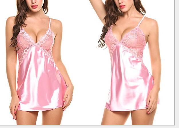 Ladies Sexy Silk Satin Night Dress Sleeveless Nighties V-neck Nightgown Plus Size Nightdress Lace Sleepwear Nightwear For Women S1011
