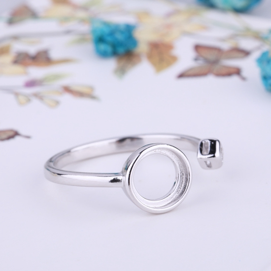 925 Sterling Silver Engagement Wedding Ring 7x7mm Round Cabochon Semi Mount Ring Crystal Fine Jewelry Setting White Gold Color