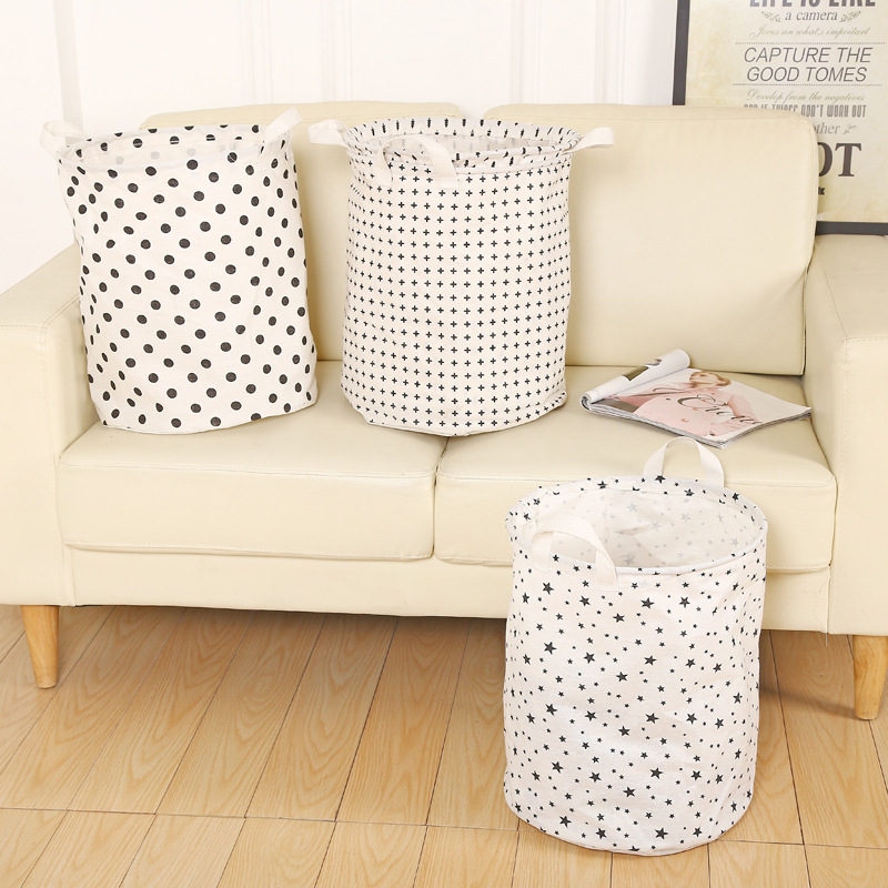Brief Dirty Clothes Basket Waterproof Folding Laundry Basket Cotton Toys for Kids Room Star Dot Print Storage Bucket