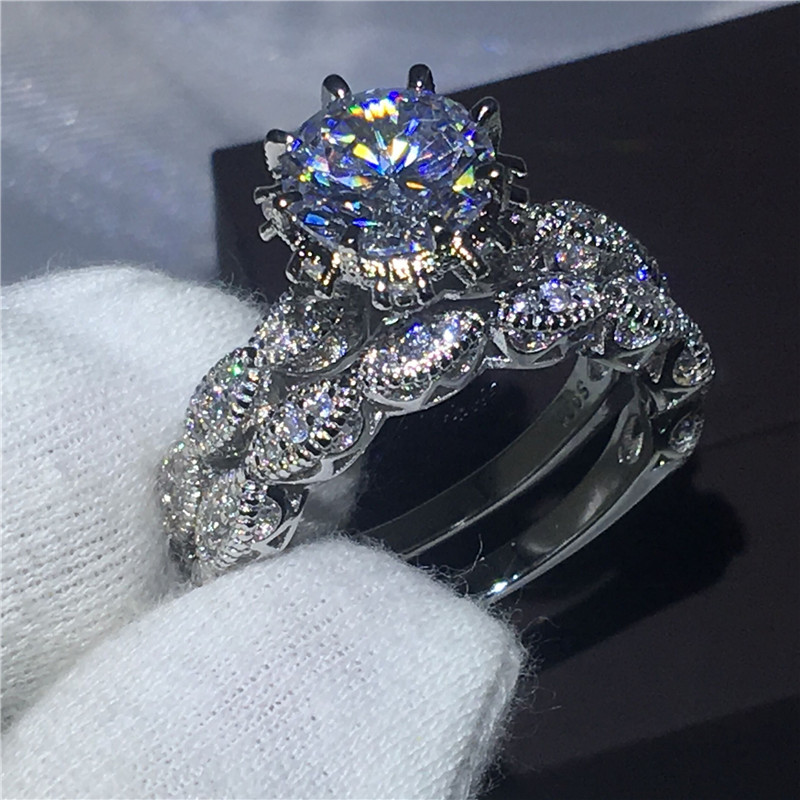 Fashion Jewelry Engagement Wedding Band Ring Set for women 3ct 5A zircon cz 925 sterling silver 2-in-1 Female Party ring