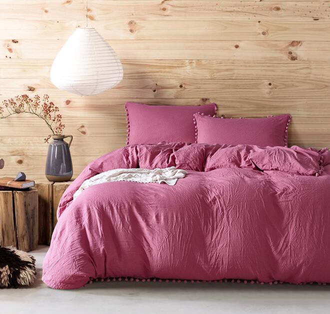 Solid Color Bedding Set with Tassel Brief Chic Style Sheet Duvet Cover Pillowcase Home Wedding Decoration