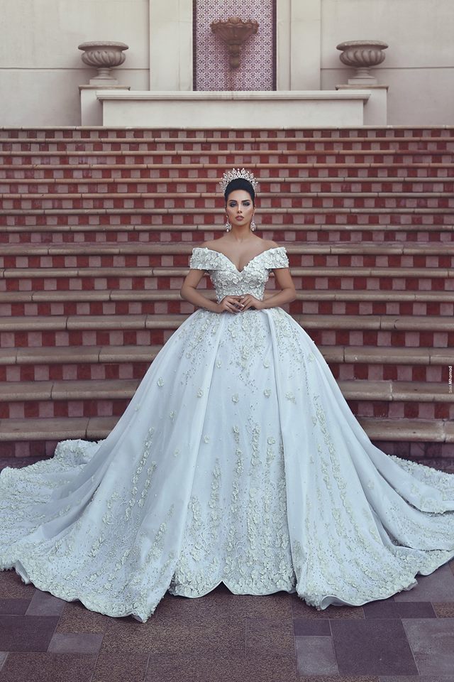 Arrival Said New Mhamad Off Shoulder Plus Size Ball Dresses Handmade Flowers Applique Bridal Gown Wedding Dress