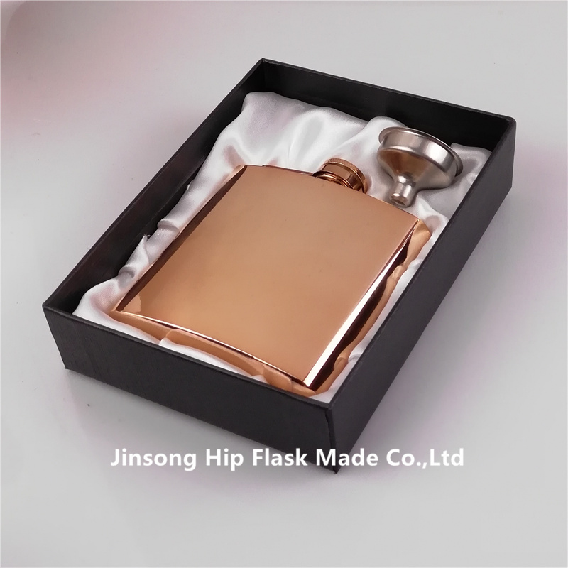 6 oz high quality 100% rose gold plate stainless steel hip flask