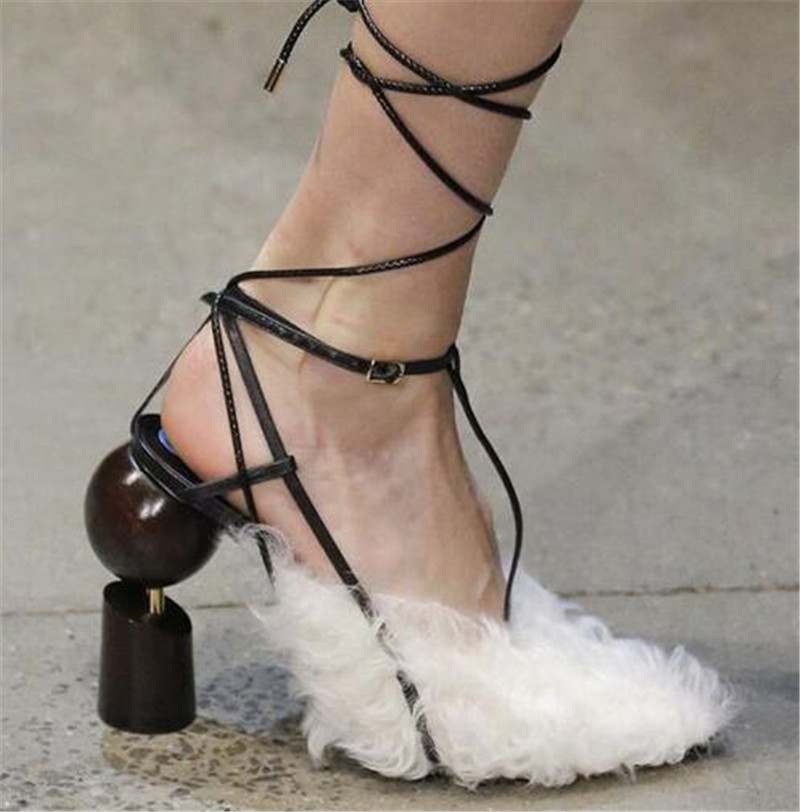 New Design Women Fashion Suede Leather Ball Screws Chunk Heel Pumps Lace-up Strange Heel Strap Cross High Heels Dress Shoes Wedding Shoes, White feather
New Design Women Fashion Suede Leather Ball Screws Chunk Heel Pumps Lace-up Strange Heel Strap Cross High Heels Dress Shoes Wedding Shoes, White feather