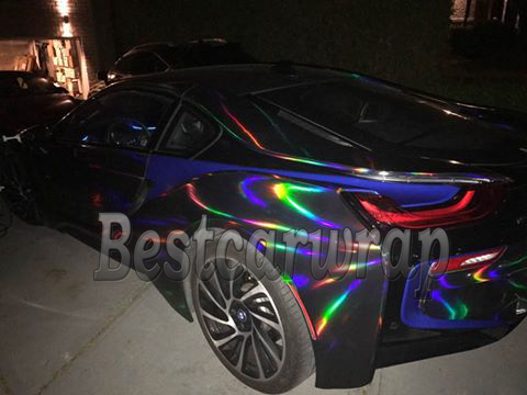 Black holographic Chrome Vinyl Car WRAP FILM Sticker With Air release Hologram NeoChrome Whole car covering foil Size:1.52*20M/Roll
