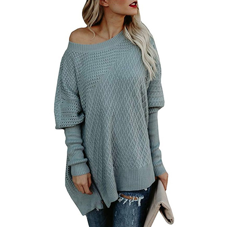 European fashion solid color sexy zipper bat sleeve off-shoulder sweater S M L XL support mixed batch