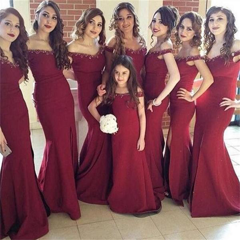 Sexy Boat Neck Mermaid Bridesmaid Dresses Burgundy Beaded Honor Gowns Side Split Sweep Train Bridal Party Wear Dresses for Womens Gowns
Sexy Boat Neck Mermaid Bridesmaid Dresses Burgundy Beaded Honor Gowns Side Split Sweep Train Bridal Party Wear Dresses for Womens Gowns