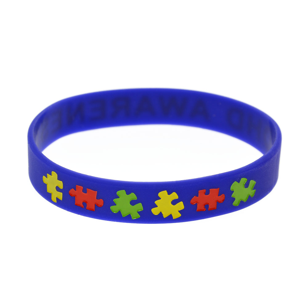 100PCS ADHD Awareness Silicone Rubber Bracelet Multicolour Jigsaw Decoration Logo For charity fund Activity Promotional Gift