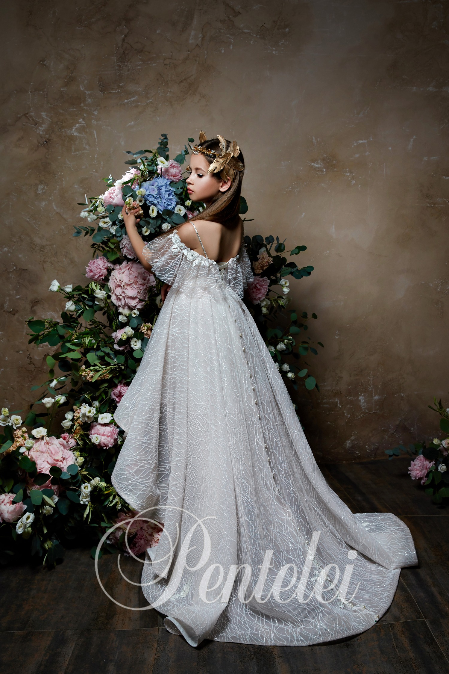 Pentelei 2019 Flower Girl Dresses For Wedding Off The Shoulder 3D Floral Appliques Beaded Pearls High Low Girls Pageant Dress Custom Made