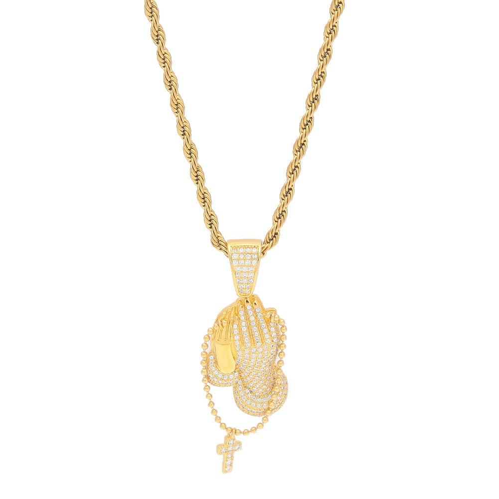 Hip Hop Gold Silver Iced Out Micro Pave CZ Praying Hands Cross Pendant Necklace Charm For Men Women
Hip Hop Gold Silver Iced Out Micro Pave CZ Praying Hands Cross Pendant Necklace Charm For Men Women