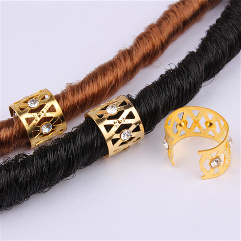 Hair Extension Tool Jewelry Metal Tube Lock Rhinestone Hair Dread Braids Dreadlock Beads Adjustable Braid Cuffs Clip H1469