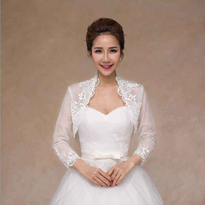 2018 New Ivory Summer Lace Bridal Boleros Long Sleeves Women Ladies Wedding Jackets Plus Size For Wedding Party Christmas Day