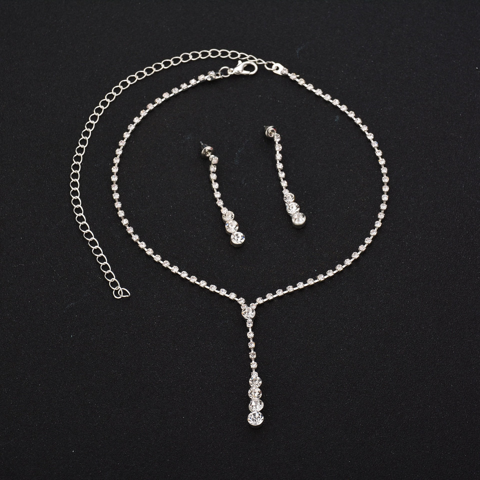 Silver Bridal Earring Necklace Set Bridal Jewelry Cheap Hot Sale Holy White Rhinestone Crystal Party Prom Cocktail Party In Stock