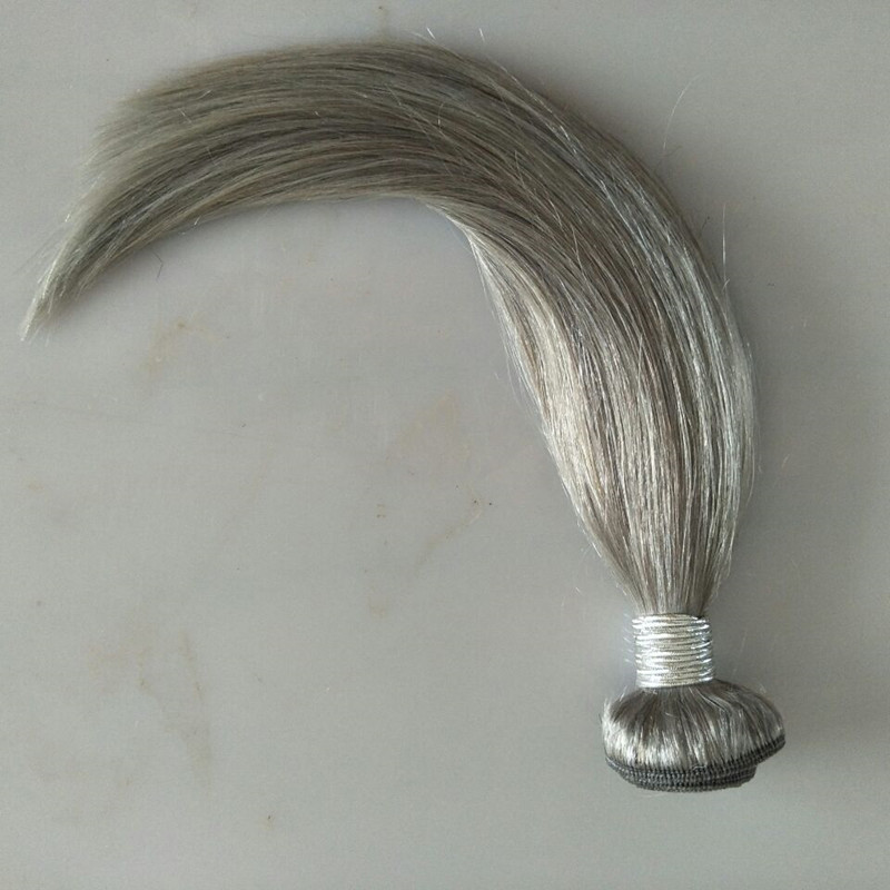 market hot sale silver grey hair extensions 4pcs lot human grey hair weave 100g brazilian straight wave virgin hair weft free