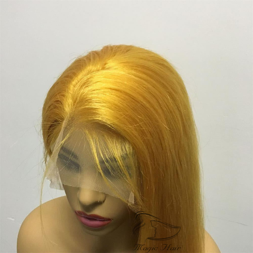 Full Lace Human Hair Wigs Yellow Color Silky Straight Brazilian Virgin Human Hair 150 Density Lace Front wig With Baby Hair Glueless