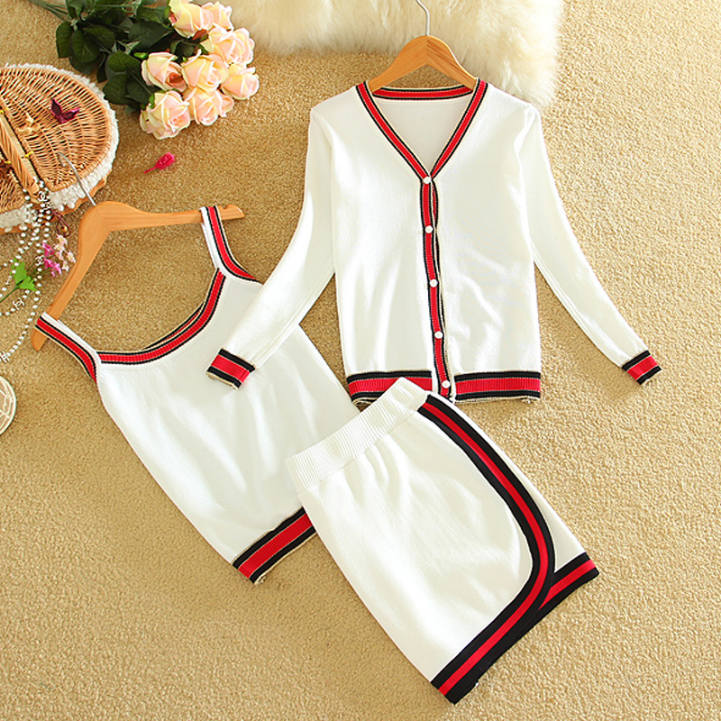 Summer suit casual Two Piece Dress Slim Knitted Female mini skirt suits Ladies 3 pcs set women Shirt Top + Vest, White
Summer suit casual Two Piece Dress Slim Knitted Female mini skirt suits Ladies 3 pcs set women Shirt Top + Vest, White