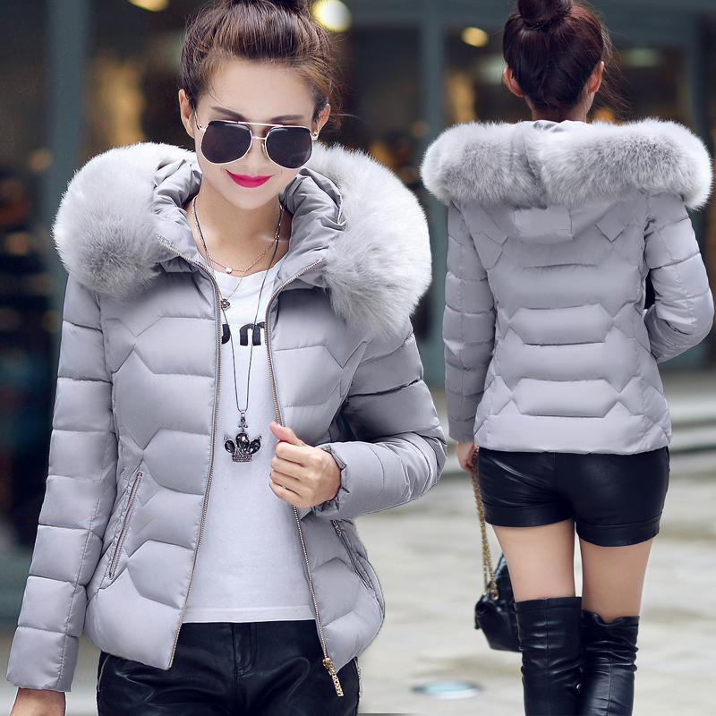 Fashion Parkas Women Winter Slim Hooded Jacket Big Fur Collar Coats Cotton Padded Parka Female Warm Short Outwear DWT4583 S18101504
