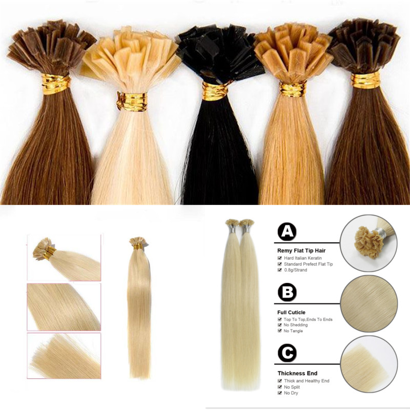 1gr strand 300st Lot Italian keratin Flat tip in hair extension 16 18 20 22 24inch Russion human hair extensions Free express