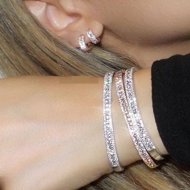 luxury cz cuff bangle bracelet for women lady gift three line lab diamond cz luxury wedding gift fashion cuff bangles