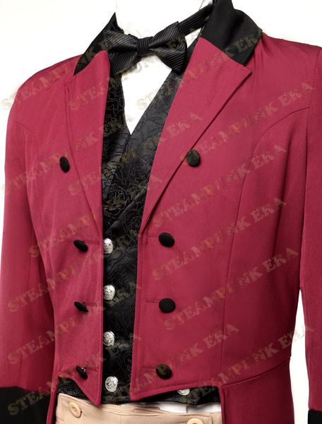 Free Shipping Trendy Crimson Swallow-tailed Steampunk Coat For Men