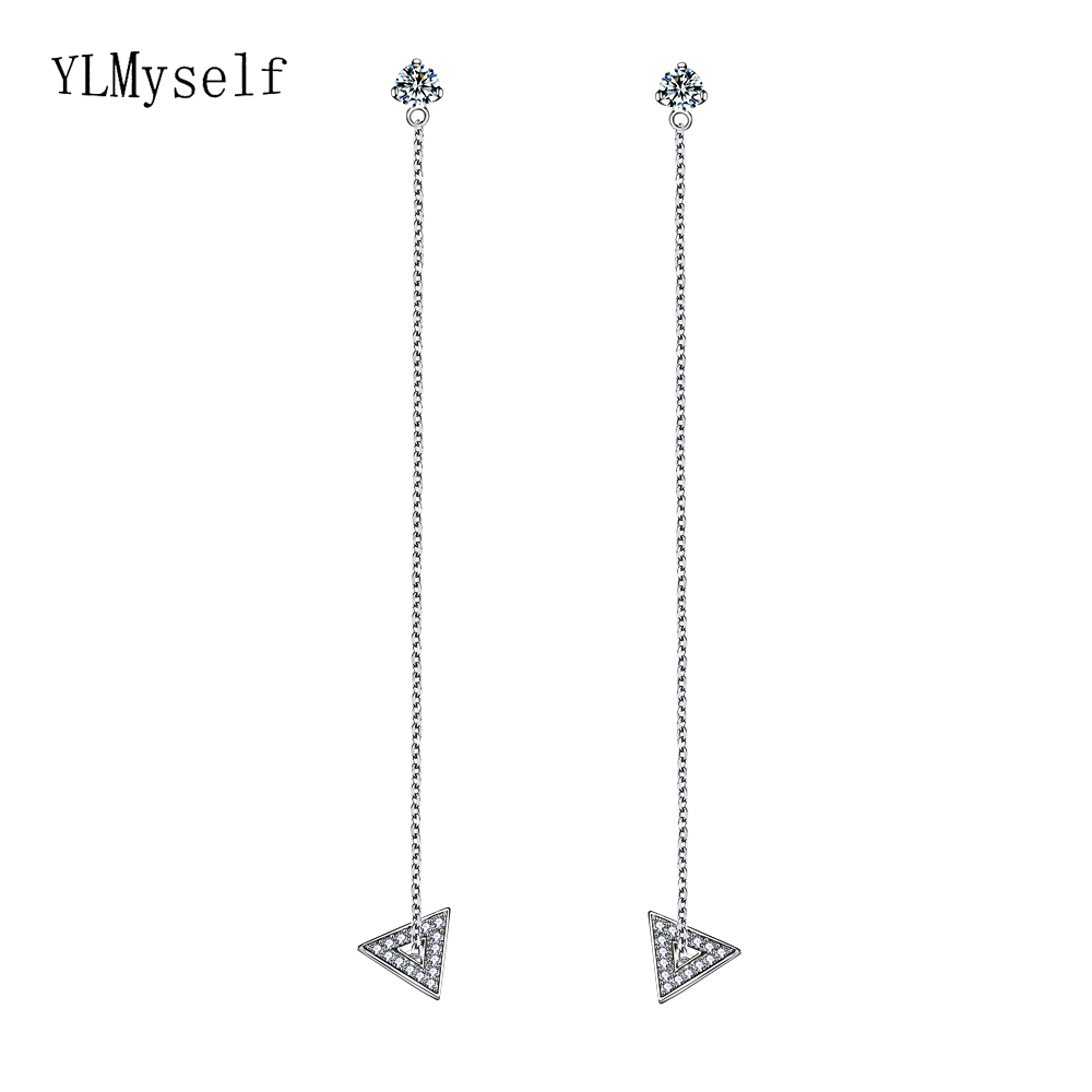 New Sterling silver earrings elegant crystal triangle design jewelry female OL jewellery long chain 925 earring
New Sterling silver earrings elegant crystal triangle design jewelry female OL jewellery long chain 925 earring