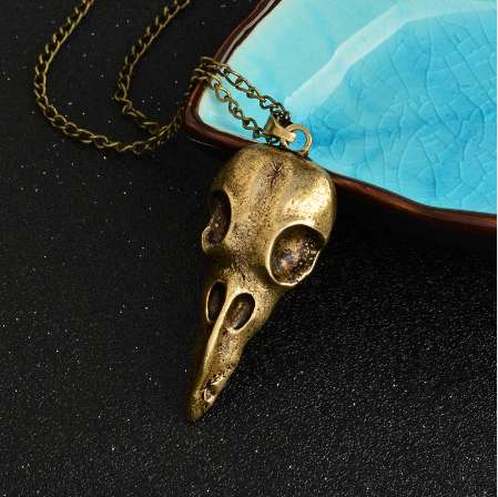QIHE JEWELRY Pendant necklace Raven skull Bird skull pendant necklace bronze ancient silver viking jewelry Necklace for men