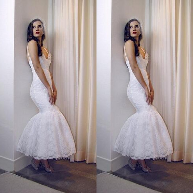 2018 Elegant Vintage Lace Mermaid Wedding Dresses Cheap Spaghetti Tea Length Bridal Gowns Custom Made From China EN12215, Custom made from color chart
2018 Elegant Vintage Lace Mermaid Wedding Dresses Cheap Spaghetti Tea Length Bridal Gowns Custom Made From China EN12215, Custom made from color chart