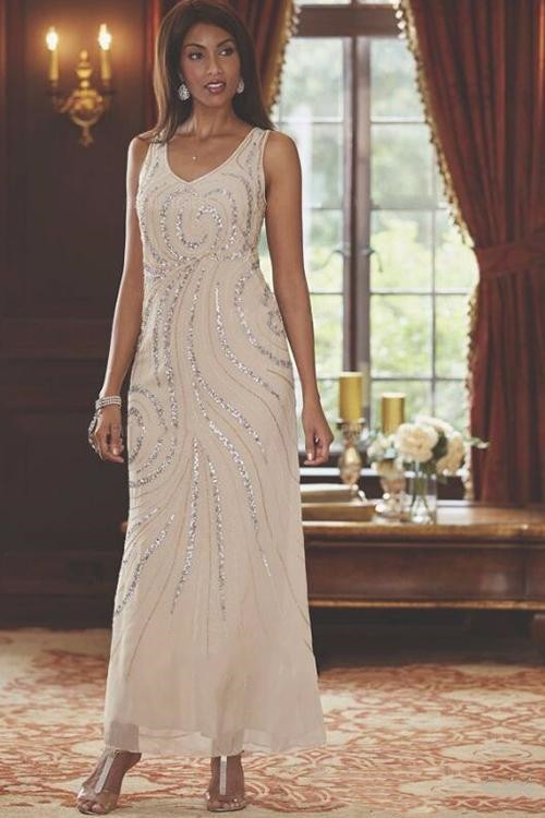 Two Piece Champagne Chiffon Mother Of The Bride Dresses With Jacket Ankle Length Sequins Beaded Long Wedding Guest Gowns Prom Evening Dress