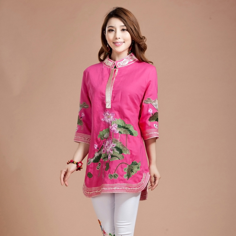 Women Blouse Spring Autumn Fashion Tang Suit Traditional ethnic clothing Mandarin Collar cotton Linen Cheongsam Blouse Chinese Style Top