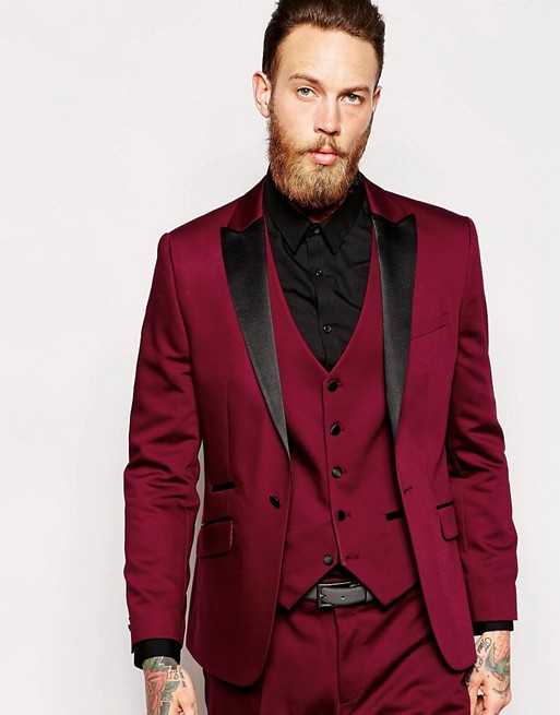Mens Bury Suits Slim Fit Three Pieces Groomsmen Wedding Tuxedos For Men Blazers One Button Peaked Lapel Prom Suit Jacket Pants Vest