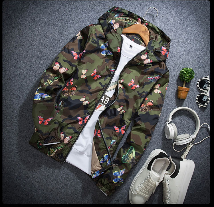 High Quality Mens Summer Camo Windbreaker Jacket Thin Male Camouflage Windbreaker Coats 2018 Spring Hooded Butterfly Windbreaker