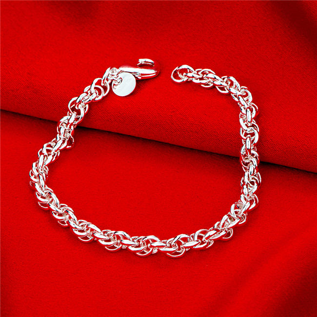 Round popcorn lady's 925 silver bracelet JSPB513; New arrival girl women sterling silver plated Chain link bracelets