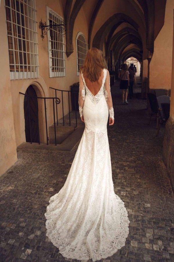 Deep V Neck Mermaid Wedding Dresses Lace Backless Beads Bridal Gown White Ivory Long Sleeves Wedding Dress