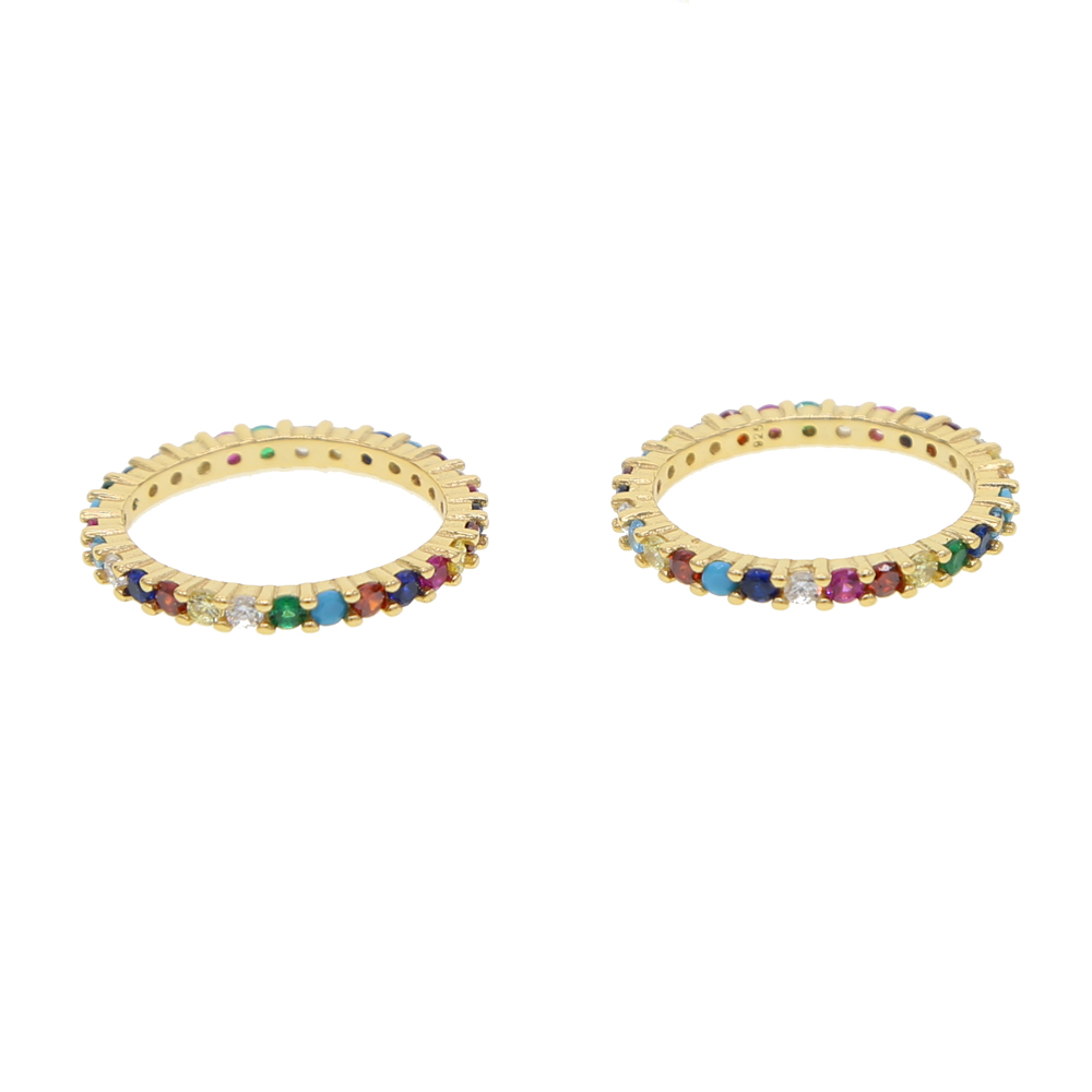 rainbow cz eternity band ring Gold plated 925 sterling silver engagement band colorful multi color cz stone elegance women finger jewelry