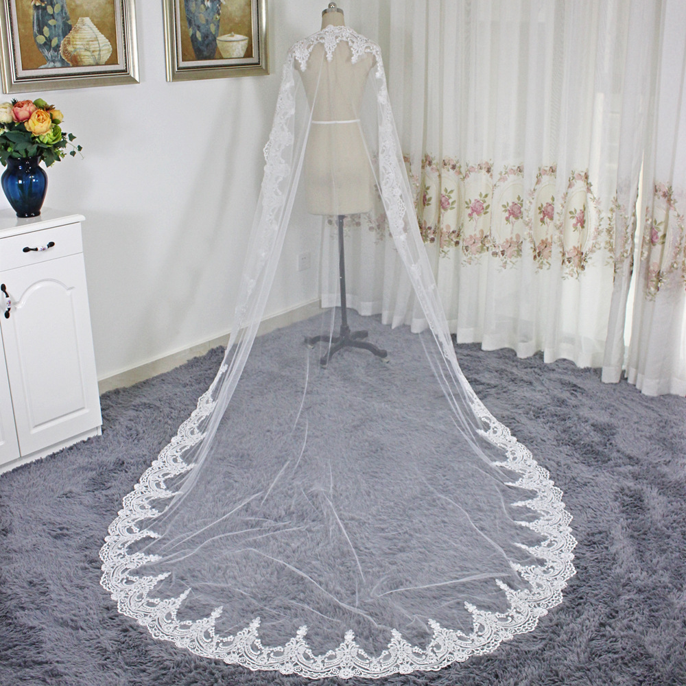 2019 new real photos White/Ivory 3M Cathedral Length Lace Edge Long Bridal Head Veil With Comb Wedding Accessories velos de novia