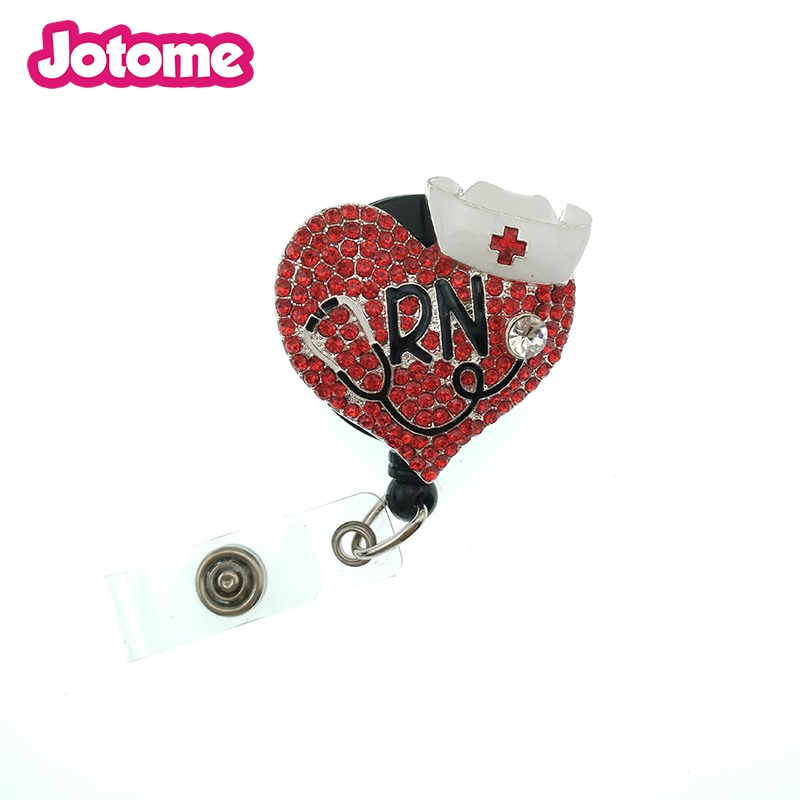 10pcs/lot Enamel Rhinestone Medical Heart Angel Nurse Retractable ID Badge Reel For Nurse Accessories