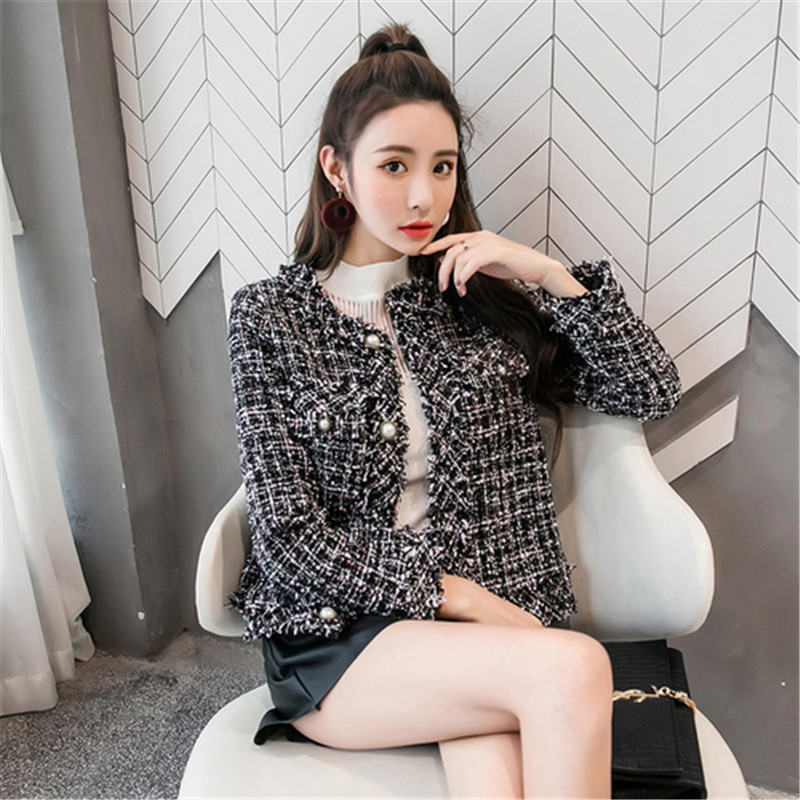 Runway Designer Women Basic Tweed Jacket Coat 2018 Winter Plaid Color Weave Twill Fringe Tassel Slim Elegant Jacket Outerwear