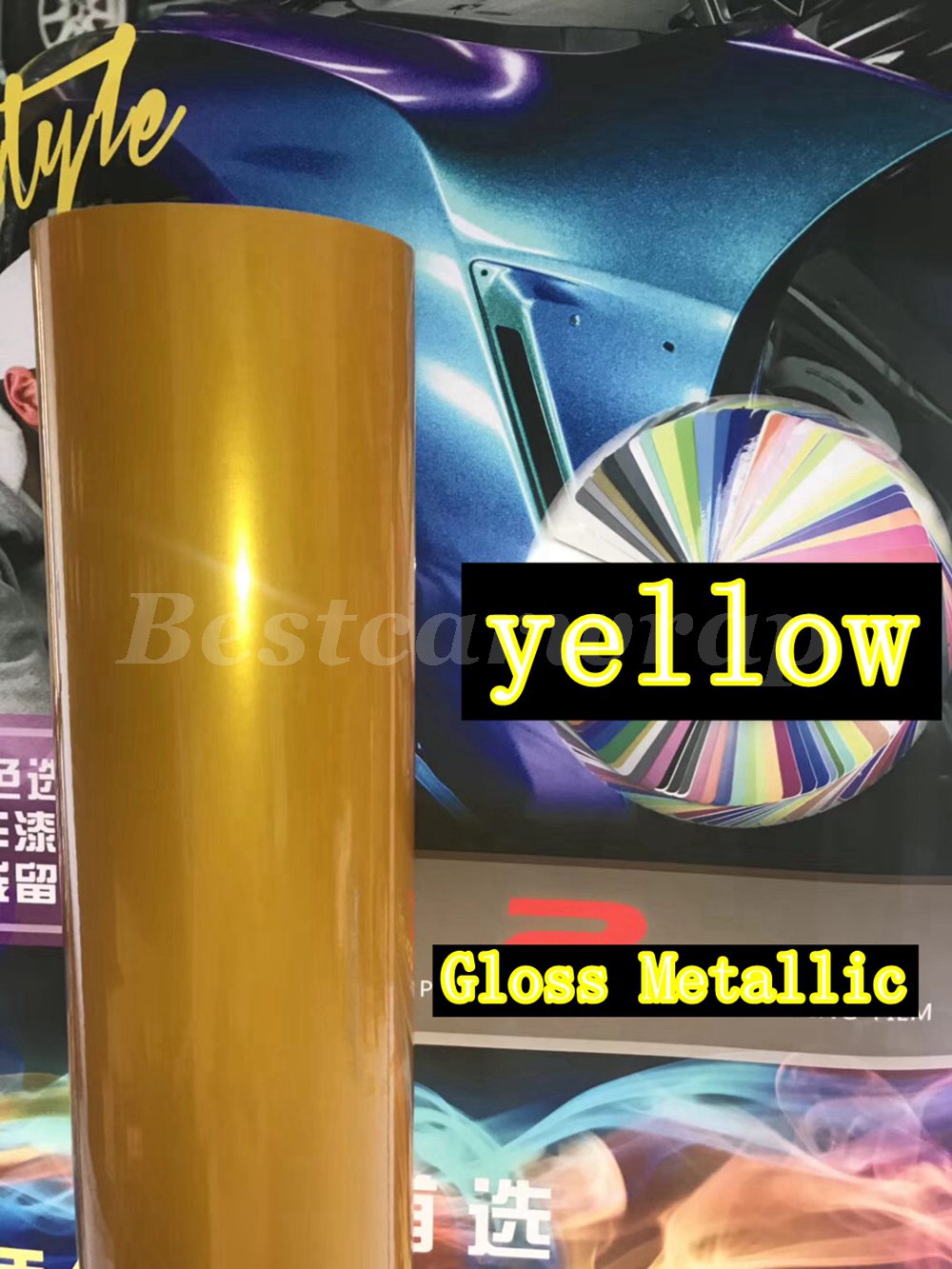 Hornet Yellow Gloss Metallic Vinyl Wrap For Whole Car Wrap Covering With Air bubble Free Like 3M quality Low tack glue Size:1.52*20m( 5x67ft