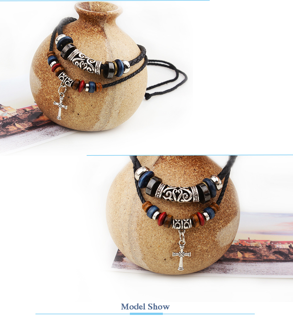 MNWT Ancient Coin Pendant Necklace/Multilayer Wood Beads Necklace Bohemian Fashion Jewelry Genuine Leather Men Necklaces