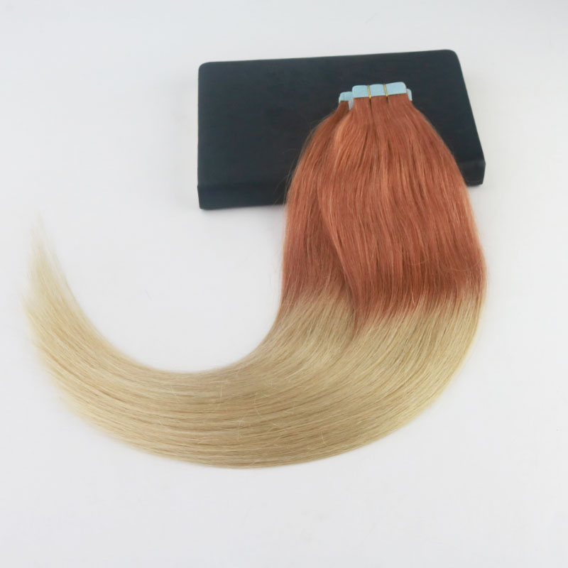 Tape In Hair Extensions 14-24" Ombre Red Fading to Blond #613 Brazilian Reny Hair Full Set Skin Weft Hair Extensions 40Pcs 100G/Package